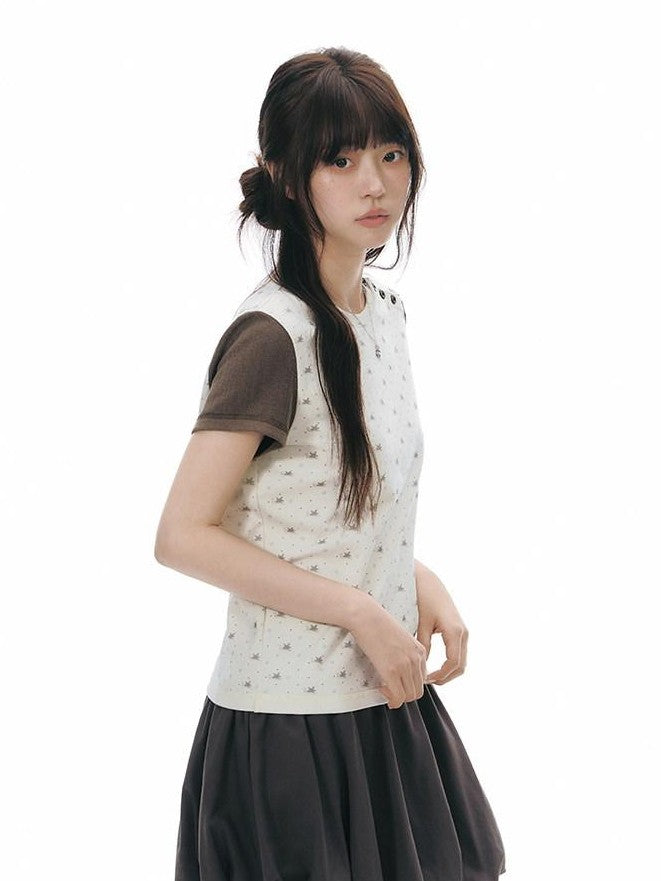 NAPSNAPS Allover Animal Colorblock Diagonal Placket Knit Women&