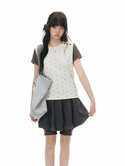 NAPSNAPS Allover Animal Colorblock Diagonal Placket Knit Women&