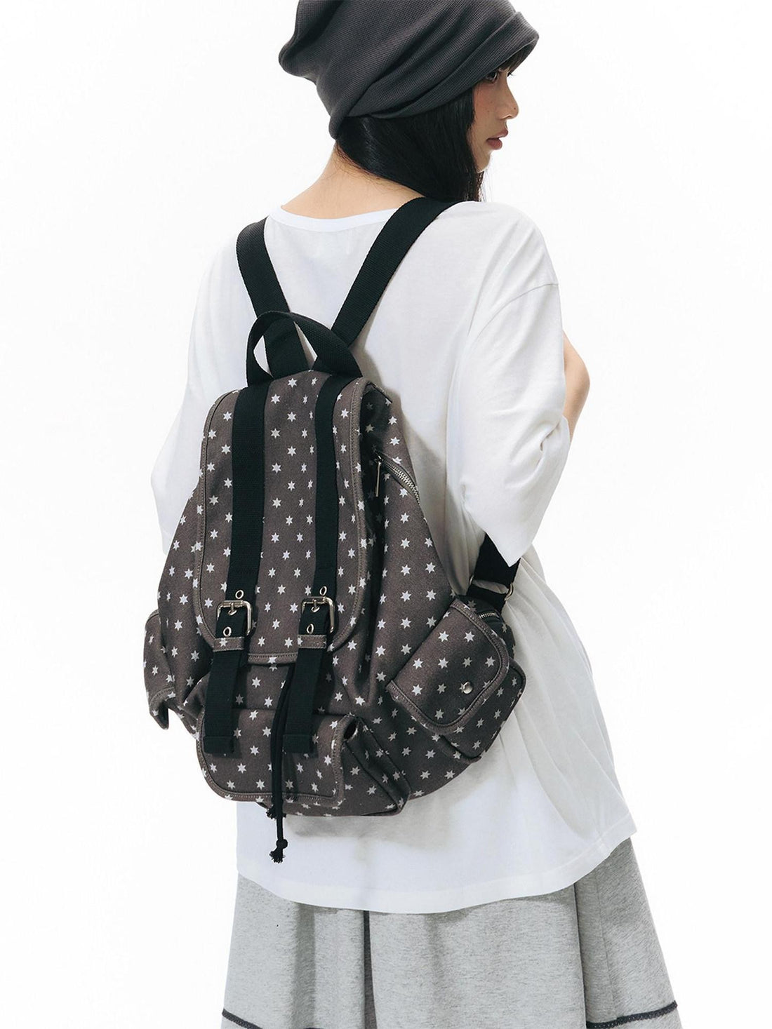 NAPSNAPS Allover Hexagram Print Multi Pocket Foldable Women&
