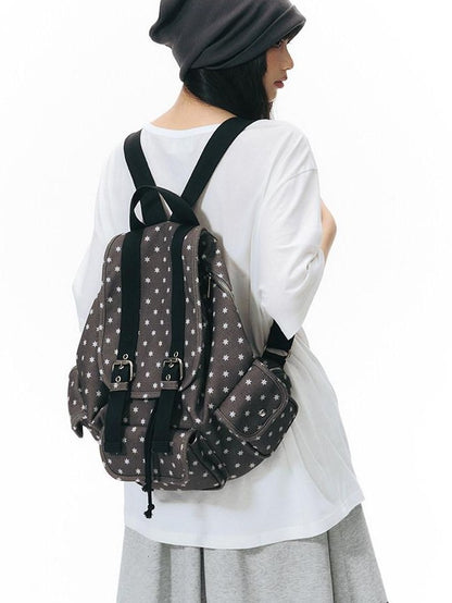 NAPSNAPS Allover Hexagram Print Multi Pocket Foldable Women&