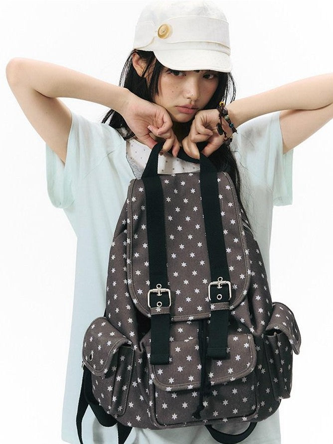NAPSNAPS Allover Hexagram Print Multi Pocket Foldable Women&