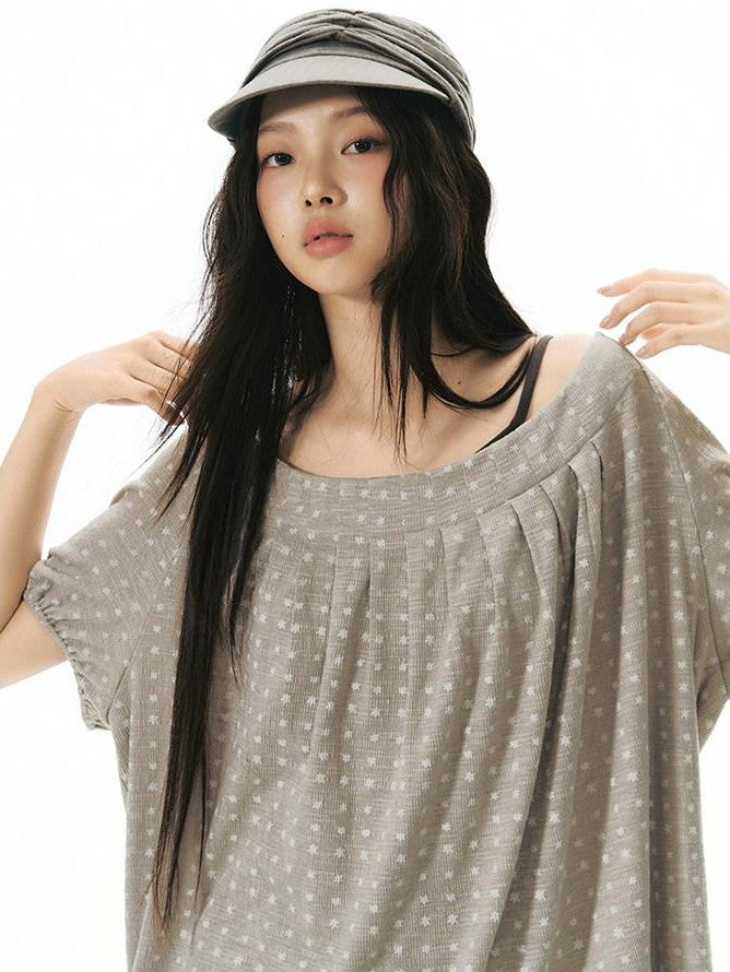 NAPSNAPS Allover Star Print Lace Splice Loose Fit Women&