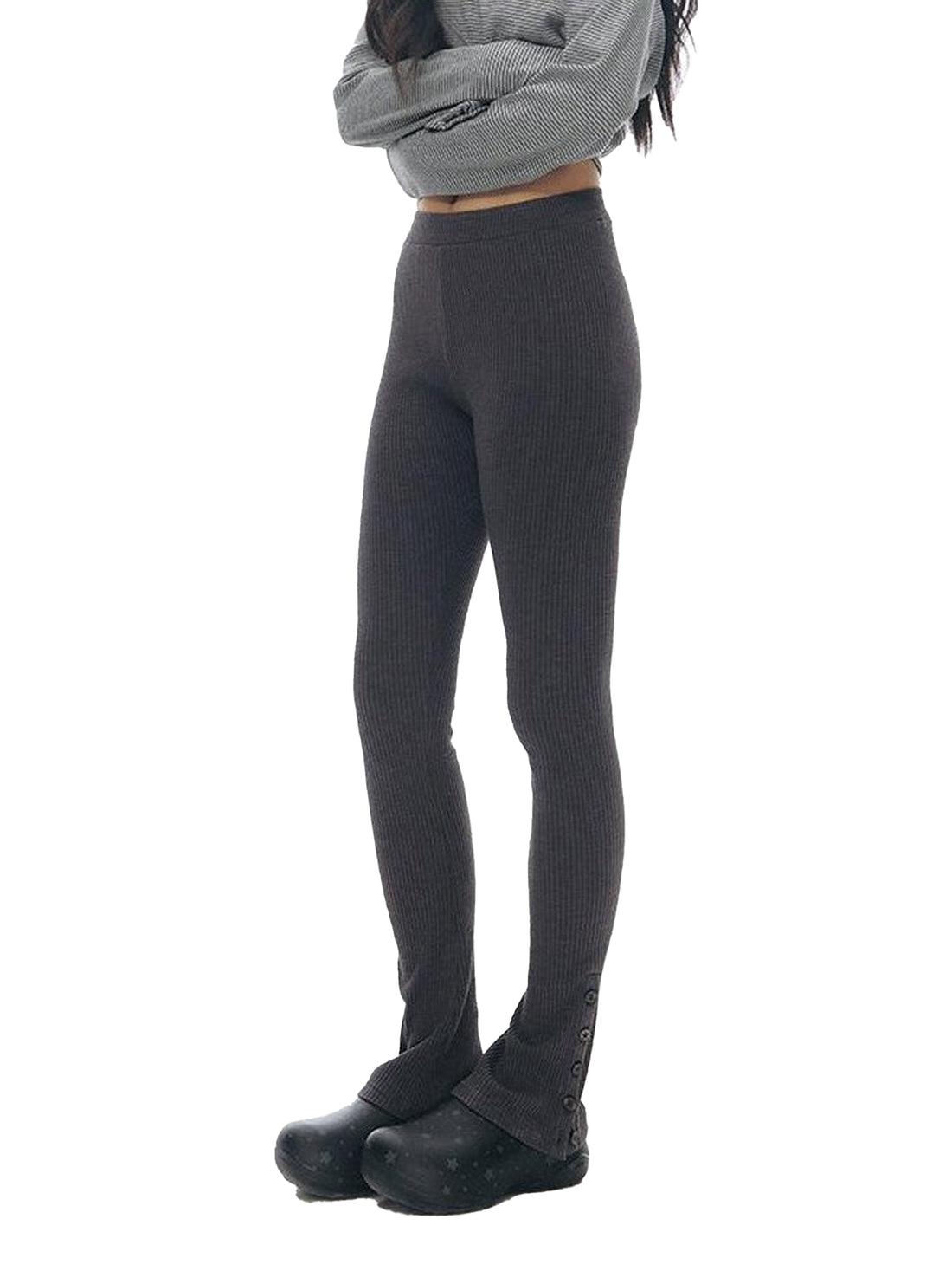 NAPSNAPS Ankle Split Knit Slimming Elastic Waist Women&