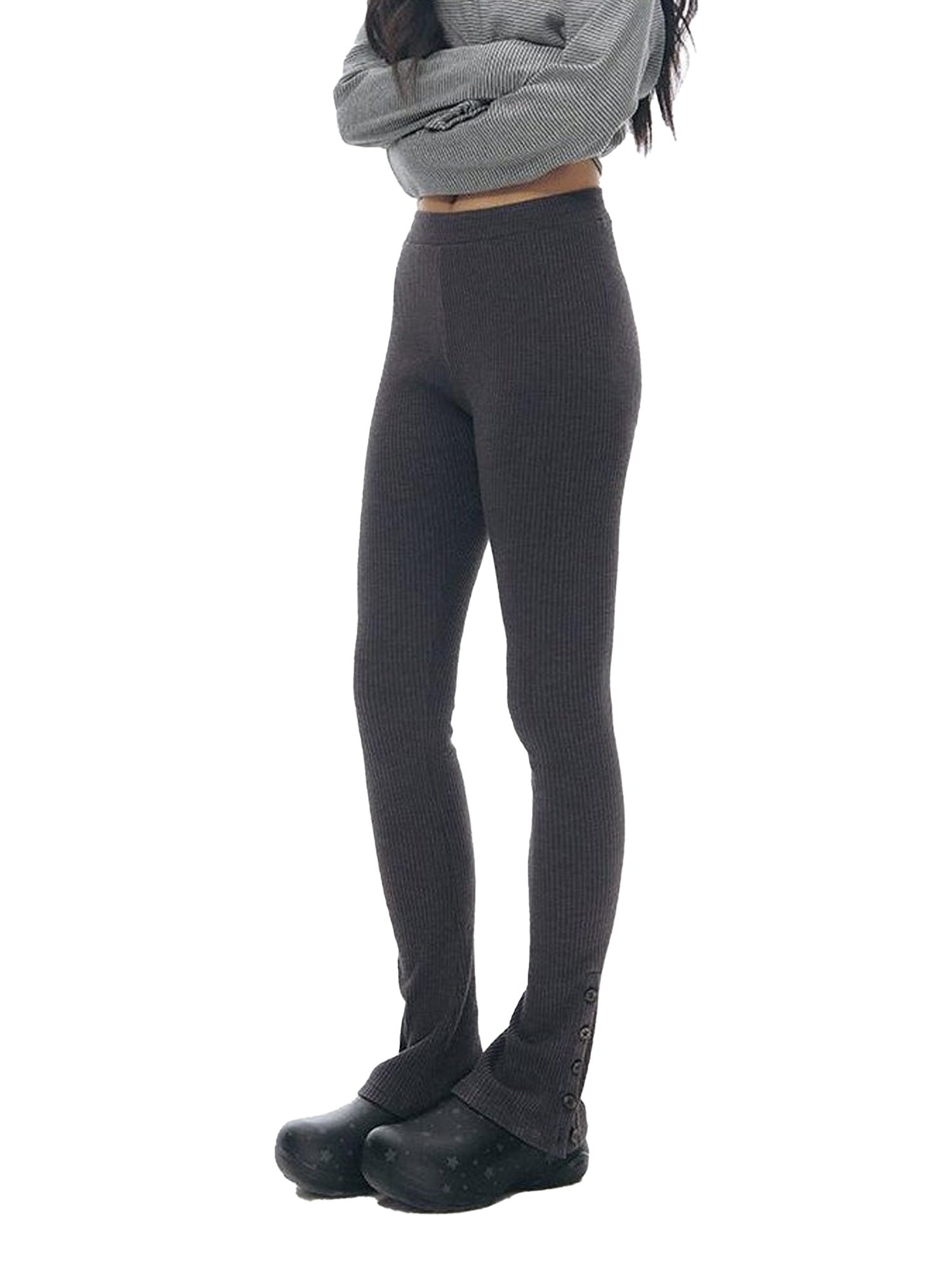 NAPSNAPS Ankle Split Knit Slimming Elastic Waist Women&