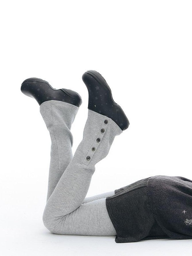 NAPSNAPS Ankle Split Knit Slimming Elastic Waist Women&