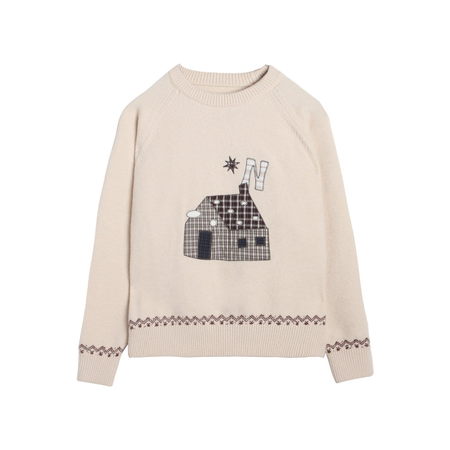 NAPSNAPS_Apricot_Cartoon_Applique_Colorblock_Round_Neck_Knitted_Women&