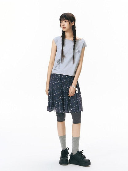 NAPSNAPS Apricot Star Print Lace Mid Waist Side Zipper Women&