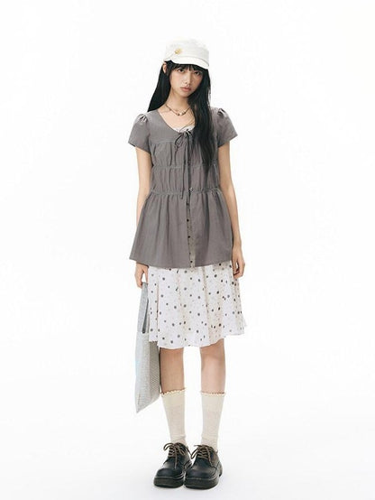 NAPSNAPS Apricot Star Print Lace Mid Waist Side Zipper Women&