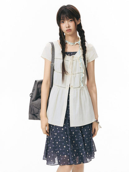 NAPSNAPS Apricot Star Print Lace Mid Waist Side Zipper Women&