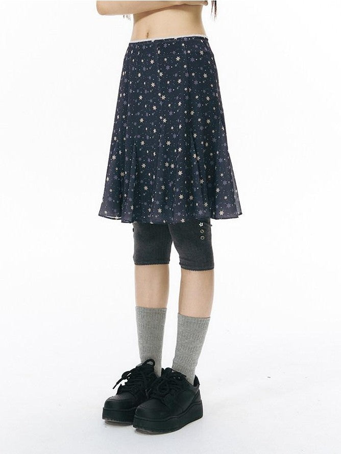 NAPSNAPS Apricot Star Print Lace Mid Waist Side Zipper Women&