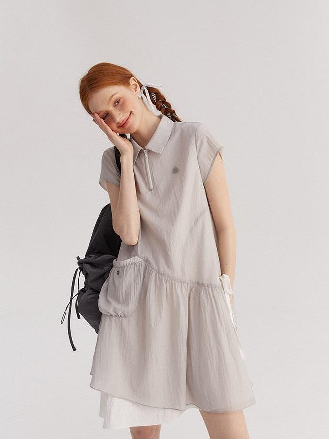 NAPSNAPS Asymmetric Double Layer Pleated Shirt Women&