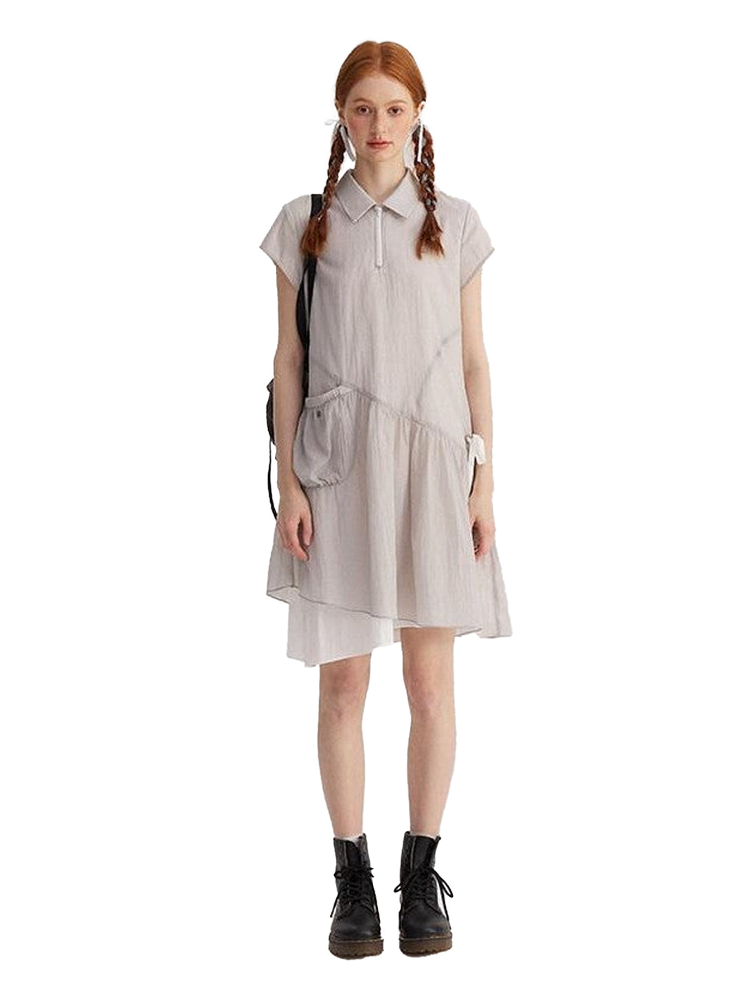 NAPSNAPS Asymmetric Double Layer Pleated Shirt Women&