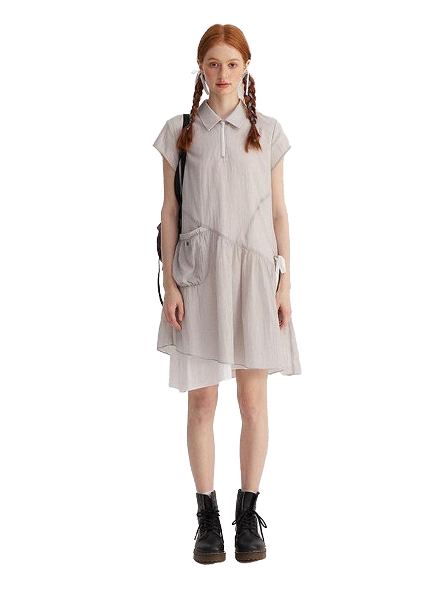 NAPSNAPS Asymmetric Double Layer Pleated Shirt Women&