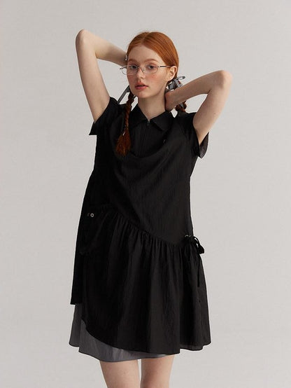 NAPSNAPS Asymmetric Double Layer Pleated Shirt Women&
