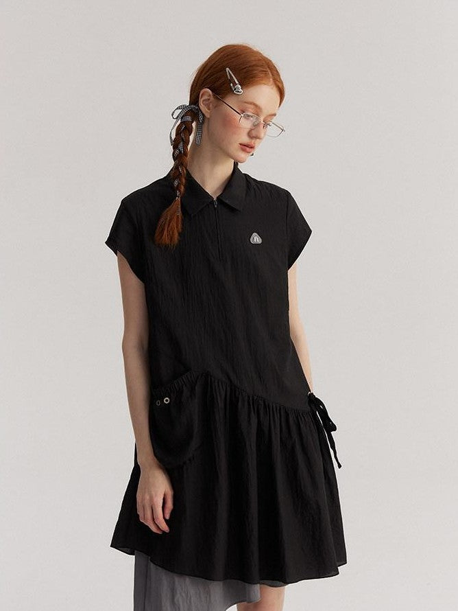 NAPSNAPS Asymmetric Double Layer Pleated Shirt Women&