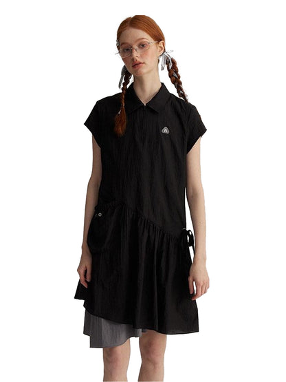 NAPSNAPS Asymmetric Double Layer Pleated Shirt Women&