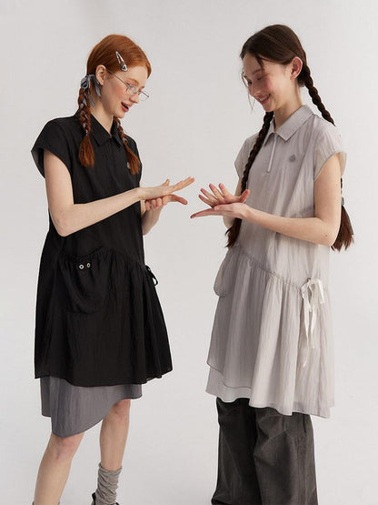 NAPSNAPS Asymmetric Double Layer Pleated Shirt Women&