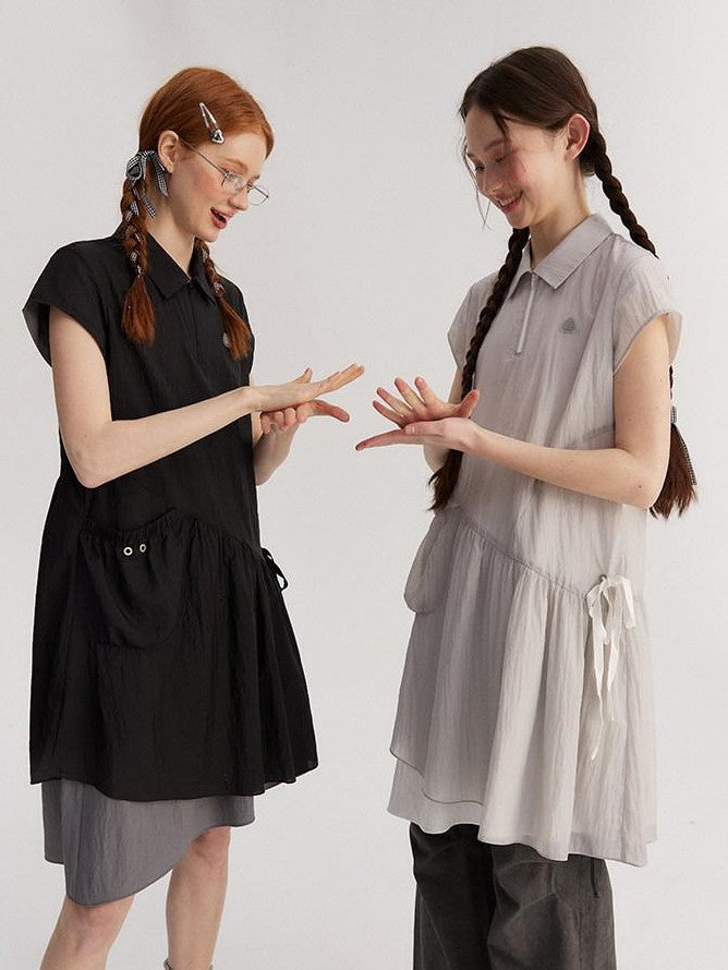 NAPSNAPS Asymmetric Double Layer Pleated Shirt Women&