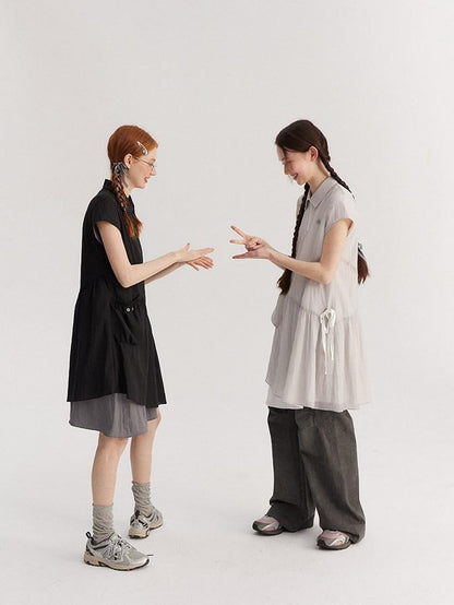 NAPSNAPS Asymmetric Double Layer Pleated Shirt Women&
