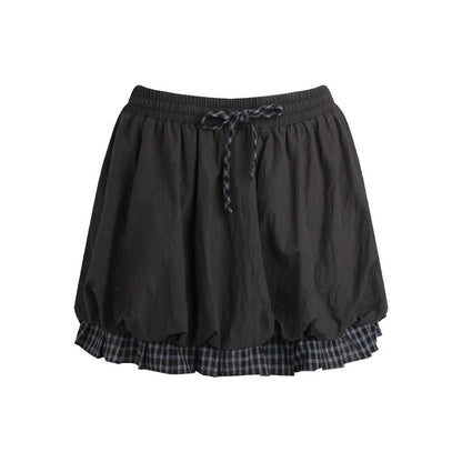NAPSNAPS_Asymmetric_Tie_Plaid_Puff_Skirt_Slim_Women&