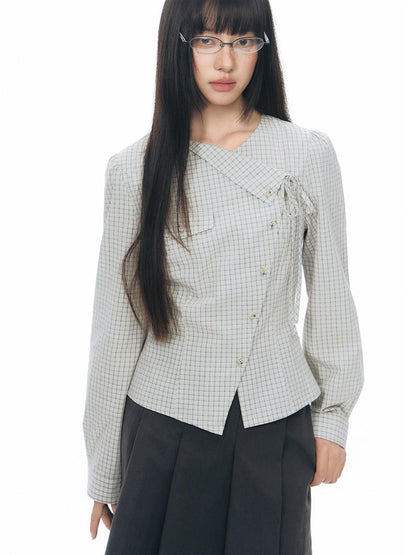 NAPSNAPS Asymmetric Tie Plaid Puff Skirt Slim Women&