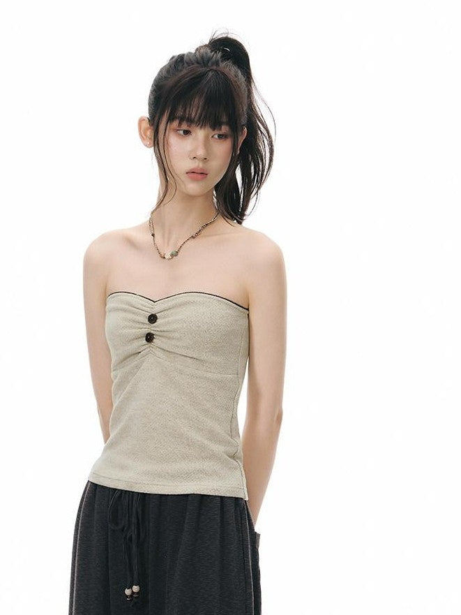NAPSNAPS Beige Cropped Ruched Fitted Women&