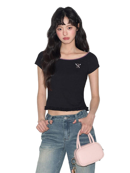 NAPSNAPS Big Round Neck Colorblock Embroidered Women&