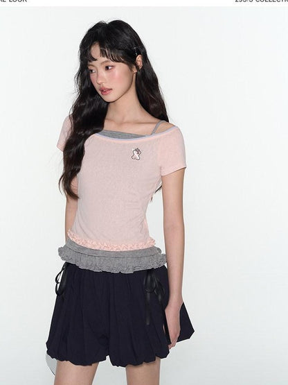 NAPSNAPS Big Round Neck Colorblock Embroidered Women&