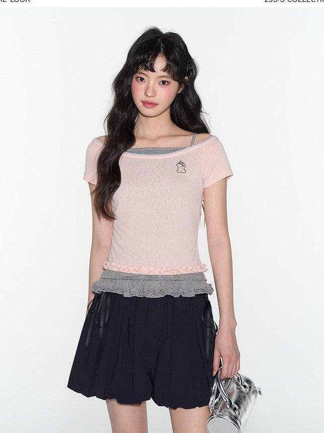NAPSNAPS Big Round Neck Colorblock Embroidered Women&