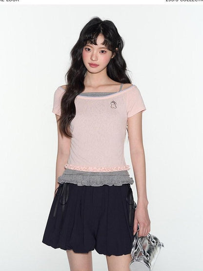 NAPSNAPS Big Round Neck Colorblock Embroidered Women&