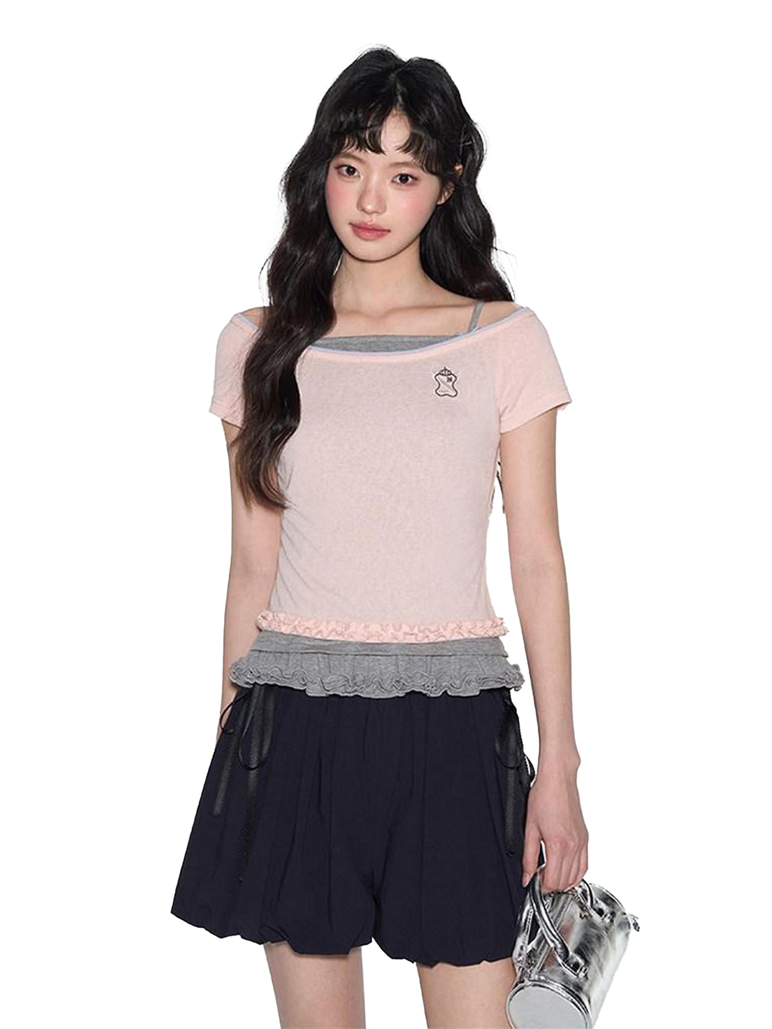 NAPSNAPS Big Round Neck Colorblock Embroidered Women&