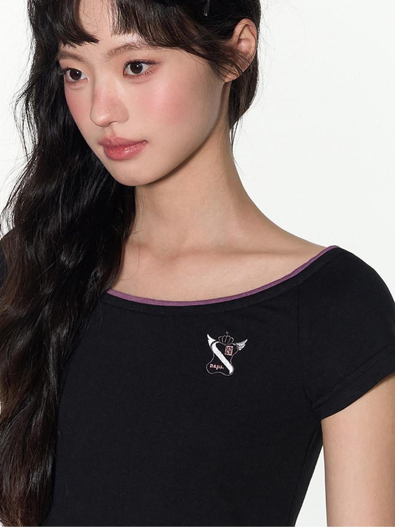 NAPSNAPS Big Round Neck Colorblock Embroidered Women&