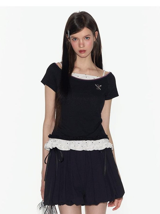NAPSNAPS Big Round Neck Colorblock Embroidered Women&