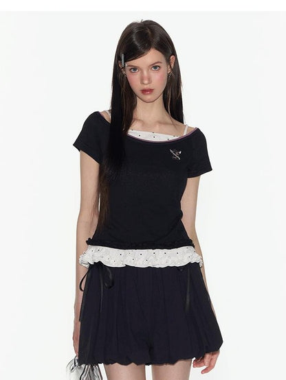 NAPSNAPS Big Round Neck Colorblock Embroidered Women&