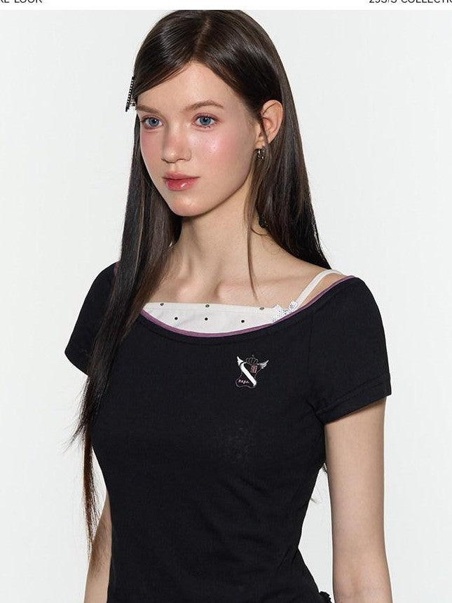 NAPSNAPS Big Round Neck Colorblock Embroidered Women&
