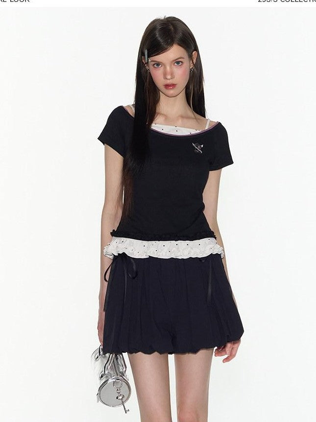 NAPSNAPS Big Round Neck Colorblock Embroidered Women&