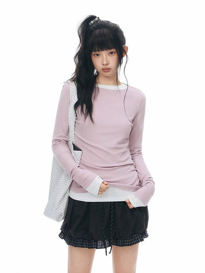 NAPSNAPS Black Check Spliced Faux Two Piece Bubble High Waist Women&