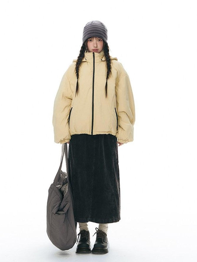 NAPSNAPS Black Detachable Hood Spliced Fur Lined Women&