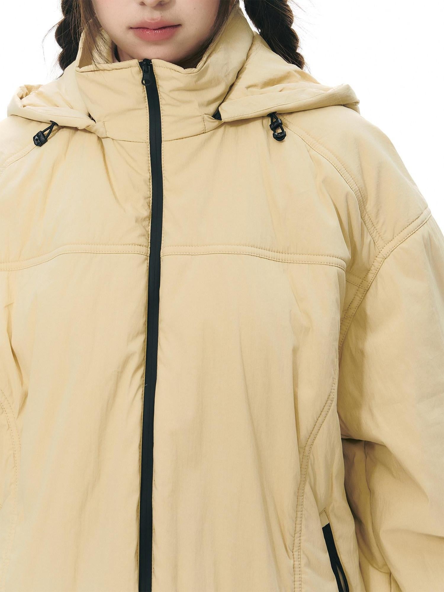 NAPSNAPS Black Detachable Hood Spliced Fur Lined Women&