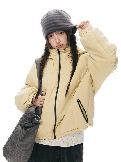 NAPSNAPS Black Detachable Hood Spliced Fur Lined Women&