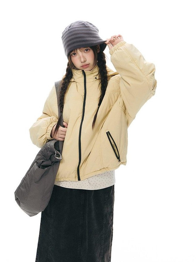 NAPSNAPS Black Detachable Hood Spliced Fur Lined Women&