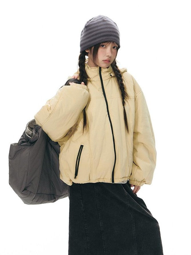 NAPSNAPS Black Detachable Hood Spliced Fur Lined Women&