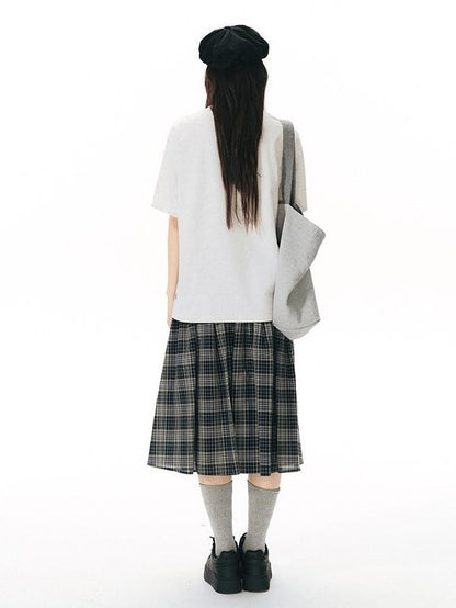 NAPSNAPS Black Green Plaid Large Pocket Mid Waist Women&