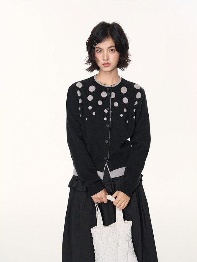 NAPSNAPS Black Grey Polka Dot Faux Two Piece Knit Round Neck Women&
