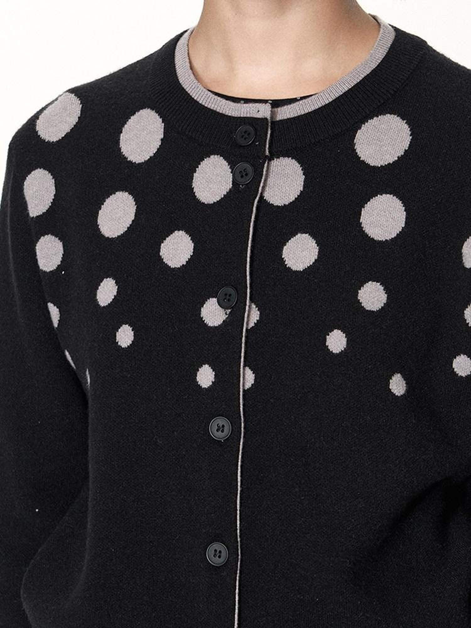 NAPSNAPS Black Grey Polka Dot Faux Two Piece Knit Round Neck Women&