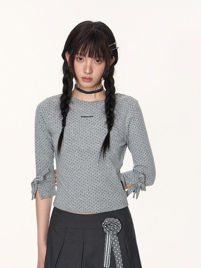 NAPSNAPS Black White Polka Dot Embroidered Bow Slim Women&