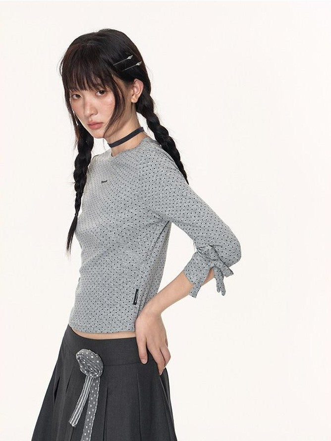 NAPSNAPS Black White Polka Dot Embroidered Bow Slim Women&