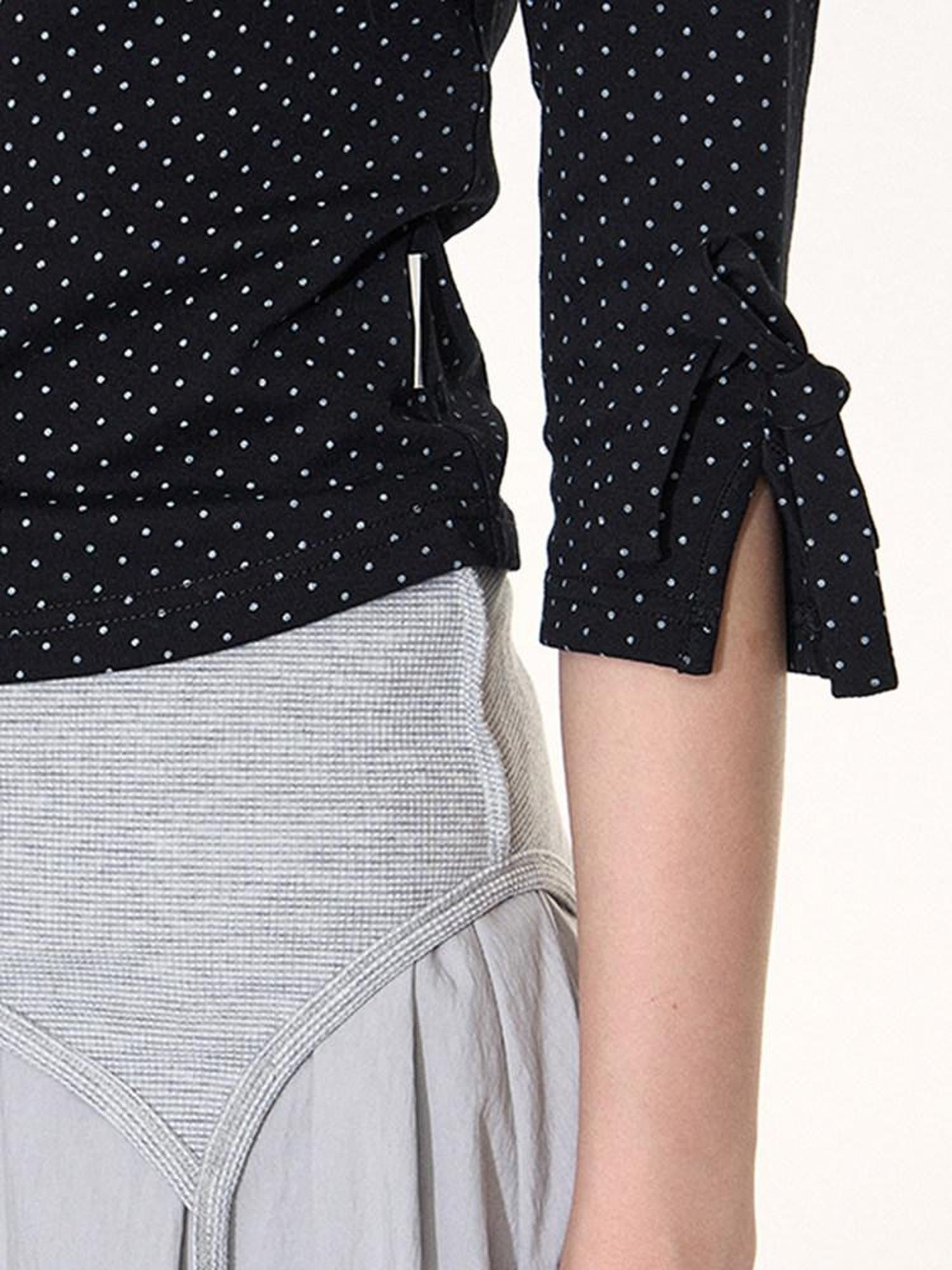 NAPSNAPS Black White Polka Dot Embroidered Bow Slim Women&