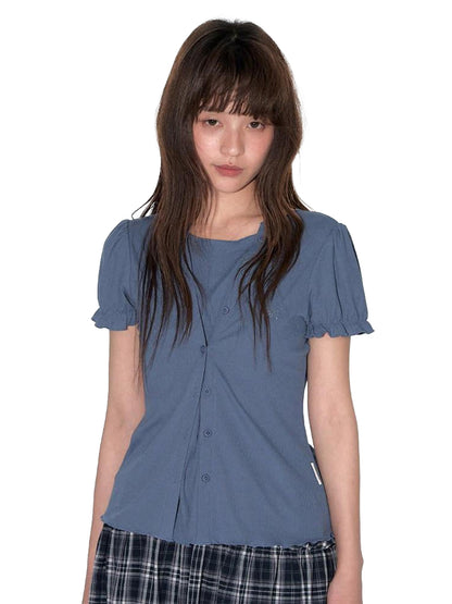 NAPSNAPS Blue Embroidered Puff Sleeve Women&