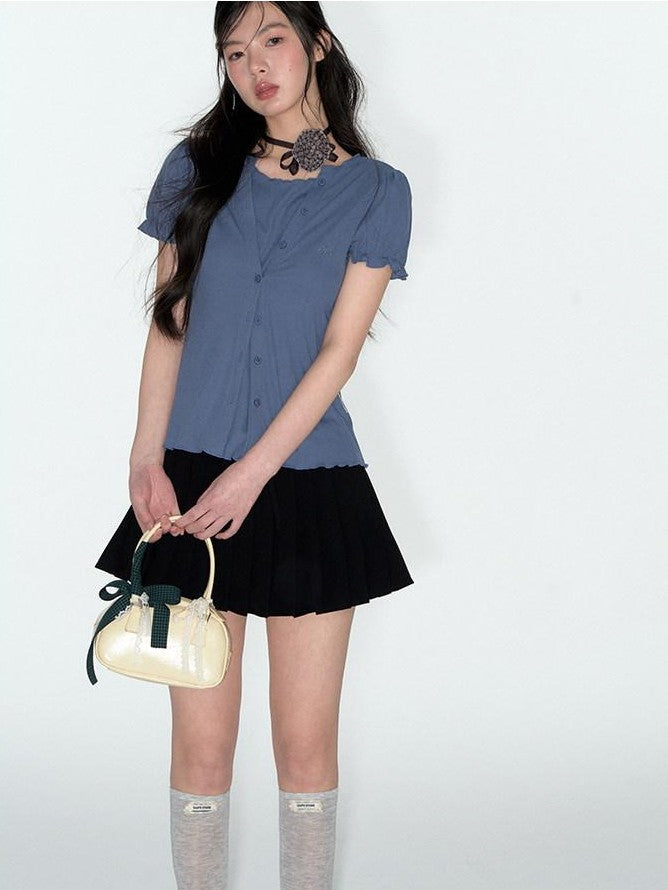 NAPSNAPS Blue Embroidered Puff Sleeve Women&